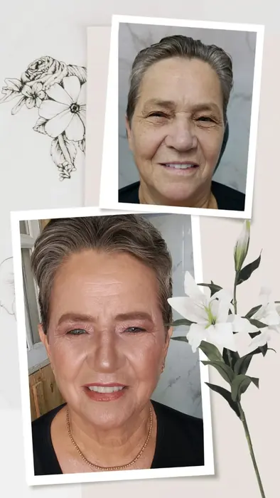 Maquiagem para pele madura com acabamento leve e elegante